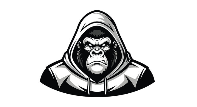 A cartoon illustration of a gorilla wearing a hooded jacket with a stern expression vector illustration