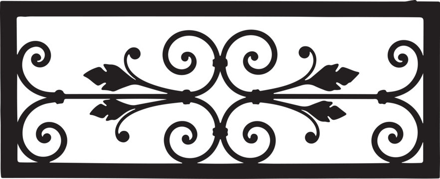 Black iron decorative border, wrought metal scrollwork design, floral pattern, ornate frame