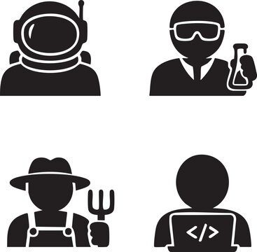 Set of 4 black silhouette icons vector