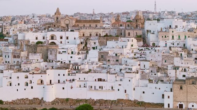 Aerial sunset view of Ostuni the White City, Puglia, Italy
