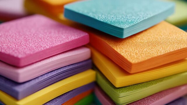 238Macro of sticky notes layered, brainstorming and productivity