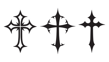 Three ornate gothic crosses with pointed ends and decorative elements