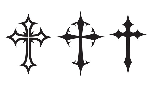 Three ornate gothic crosses with pointed ends and decorative elements