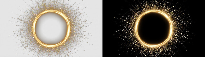 Luxury golden glitter ring, shining gold circle with sparkle dust particles, glam round frame, transparent PNG background, perfect for beauty, fashion, celebration, and premium design overlays © Pixora
