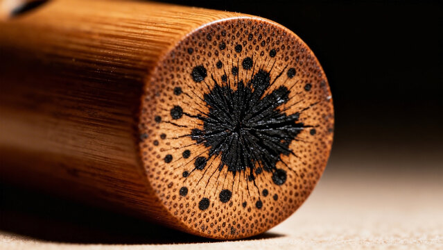 Artistic Korean traditional Yut stick with natural wood grain and ink marks