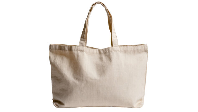 Isolated blank natural canvas reusable tote bag with handles. Empty cloth shopping bag for design.