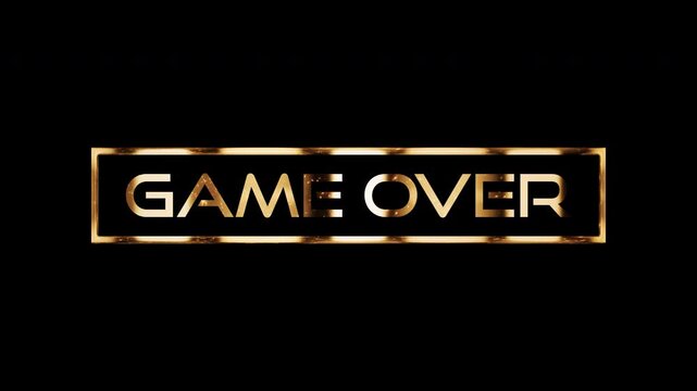 Animation of Game Over golden shine light motion text effect on black abstract background. promote advertising concept isolate using QuickTime Alpha Channel proress 444