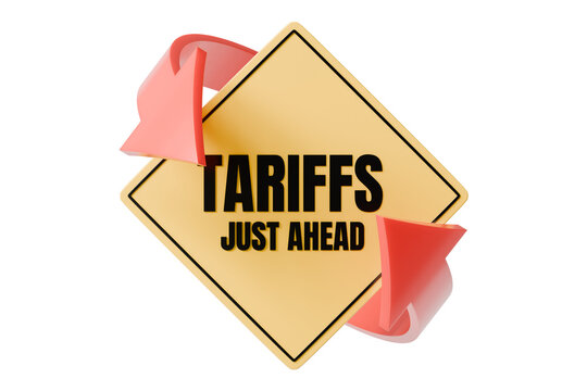 3d tariffs just ahead sign icon. trade warning concept. minimal cartoon circular arrow road sign for economic news graphic. isolated on white transparent background. 3d render.