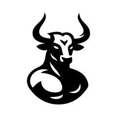 Logotipo cabeza de minotauro de la leyenda griega. Dibujo sencillo del minotauro: cuerpo humano con cabeza de toro. © teracreonte