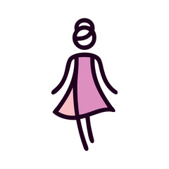 Logotipo de boutique de moda femenina. Dibujo sencillo con líneas de una mujer de pie con un vestido, vista de frente © teracreonte