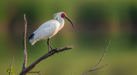 Obraz premium Crested Ibis Perched on Wetland Tree Branch