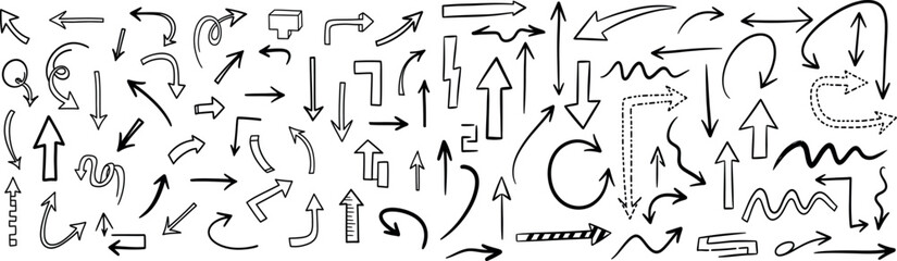 A complex arrangement of arrows and letters in a chaotic composition