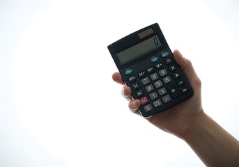Calculator in hand isolated on white