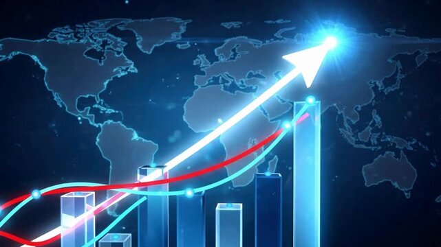 Global financial growth chart animation video, stock market investment analytics background, digital fintech business technology concept, world economy trend visualization