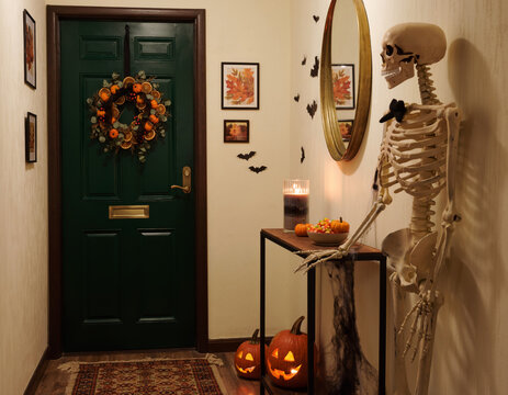  Interior of hallway decorated for Halloween ai illustration 