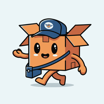 Cartoon Box Character Wearing Delivery Hat.