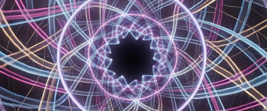 Psychedelic Trip Visuals Concept Abstract Neon Light Trails Forming Tunnel For Music Visualizers Vj Loops.