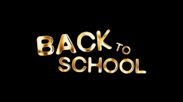 Animation word of Back to School golden shine light motion text with light effect animationon black abstract background. Promote advertising concept isolate using QuickTime Alpha Channel ProRes 4444.