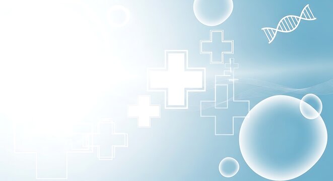 Medical background with DNA helix, health symbols and bubbles
