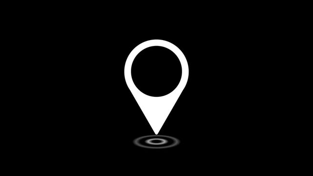 Location tracker pin pointer with radio waves target place fix place location pointer position location tracking animated on black background.with 4k video animation.