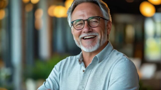 Successful entrepreneur displays confidence and joy in a modern office setting during the day surrounded by artistic lighting and a warm atmosphere