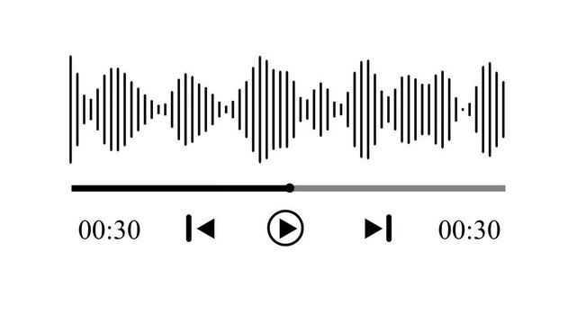 black music play bar or music loading bar animation. play pause icon. social media timeline bar on white screen, music scroll bar animation.interface timeline player loading line