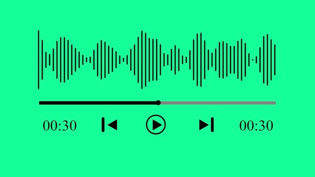 black music play bar or music loading bar animation. play pause icon. social media timeline bar on green screen, music scroll bar animation.interface timeline player loading line