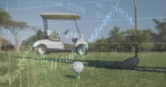 Animation of data processing over golf ball on golf course