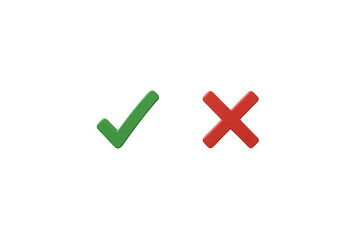 Obraz premium Green check mark and red x symbol representing approval, denial, right, wrong, decision making. Transparent background