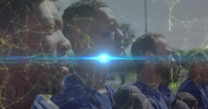 Diverse baseball team unites for a game, showcasing global connections.