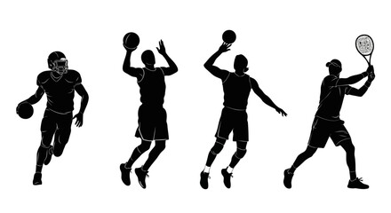 Fototapeta premium Vector Silhouettes of Athletes American Football Basketball Tennis Action EPS10 Stock.eps
