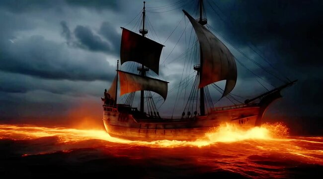 Epic Storm Chases Ancient Galleon Through Fire and Fury