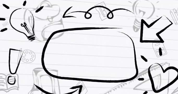Animation of speech bubble with copy space over school icons