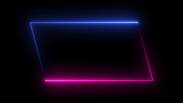 Glowing neon square rectangle picture frame icon animation on black background. glowing neon frame rotation footage round border frame movement photo frame neon box sign symbol.