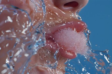 Fototapeta premium Close-Up of Woman Chewing Pink Bubble Gum