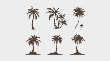Fototapeta premium A collection of stylized palm tree silhouettes in brown. Suitable for tropical designs
