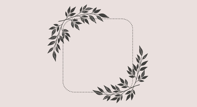 Elegant botanical leaf frame with dotted border on light background