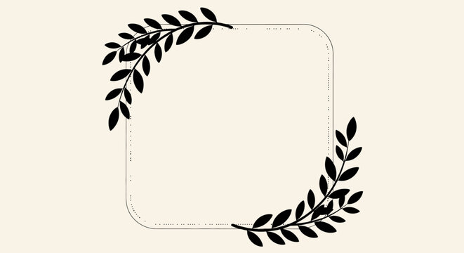 Minimalist square frame with botanical leaf branches on light background