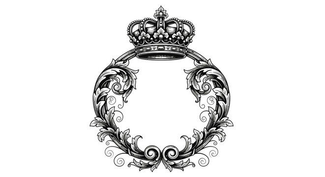 Ornate crown emblem with decorative frame and filigree scrolls