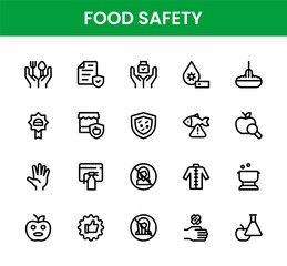 Fototapeta premium Food Safety icon set. Food Safety Modern Line Icon Collection offers professional modern and clean vector illustrations for contamination prevention.
