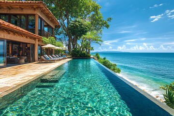 Obraz premium Tropical beach resort ocean view palm trees paradise image