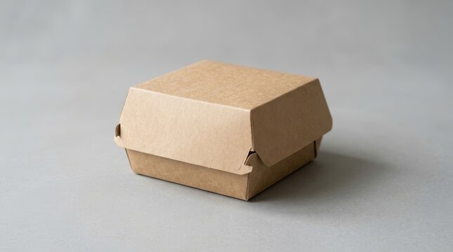 Minimalist kraft paper burger box mockup on plain surface
