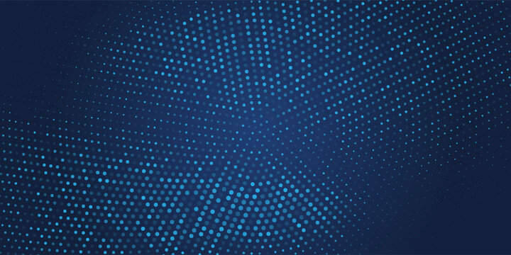 Abstract background blue pixels and circles. Dotted mosaic radial design. gradient dark blue to light blue.