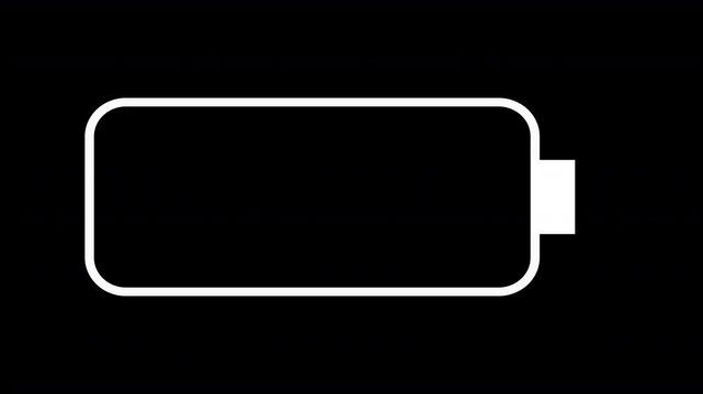 battery charging icon symbol from a mobile or camera or other electronic device of 4 bars gradually glowing visible inside the iconic outline of a battery shape display for a device in charge mode 4K