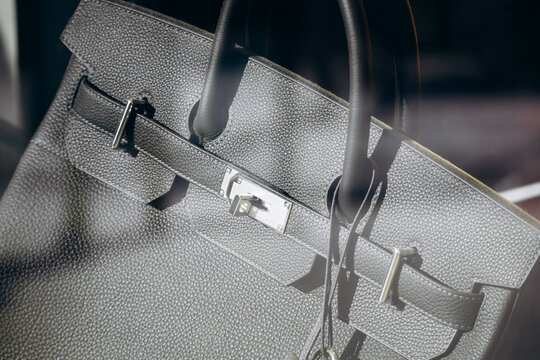 Cannes, France - September 15, 2025: Hermes Birkin luxury handbag displayed in the window of a Hermes boutique in Cannes on the French Riviera