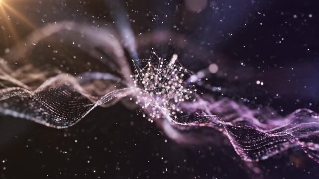 Data network and connectivity visualizing complex information for technological innovation digital transformation and future trends with glowing nodes forming intricate patterns in a dark space