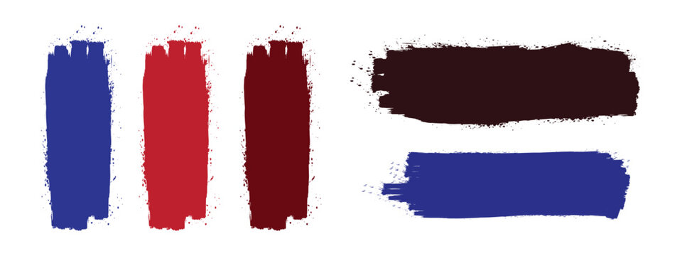 Colorful Paint Brush Strokes Set. Rough Hand Painted Brush Marks and Grunge Paint Stripes Vector Design Elements