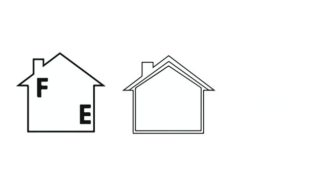 Two simple house outline vector icons with F and E letters for energy efficiency isolated PNG with Transparent Background