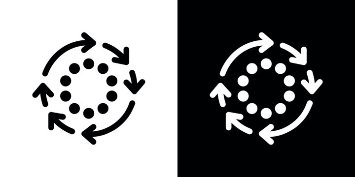 Black and white circular arrow with dots