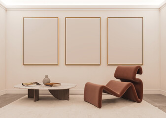 Fototapeta premium Large luxury modern bright interiors Living room mockup illustration 3D rendering Generated Color Image